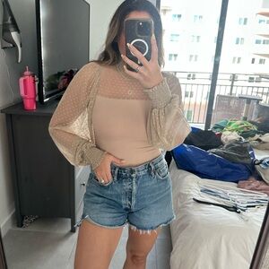 Elegant Sheer Sleeve Top in Cream